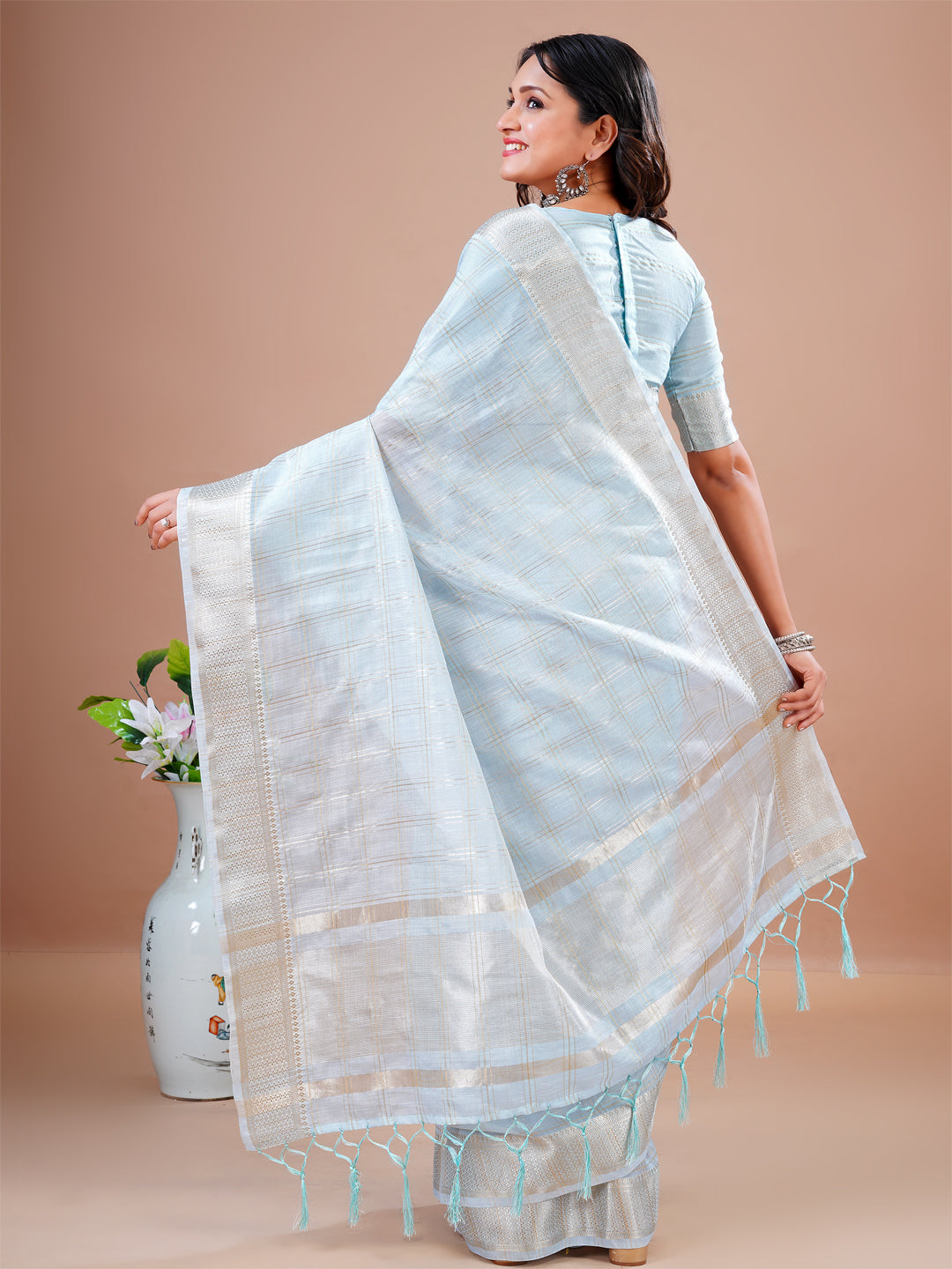Sky Blue Saree Cotton Silk Wedding Festival Jacquard Work Saree Blouse