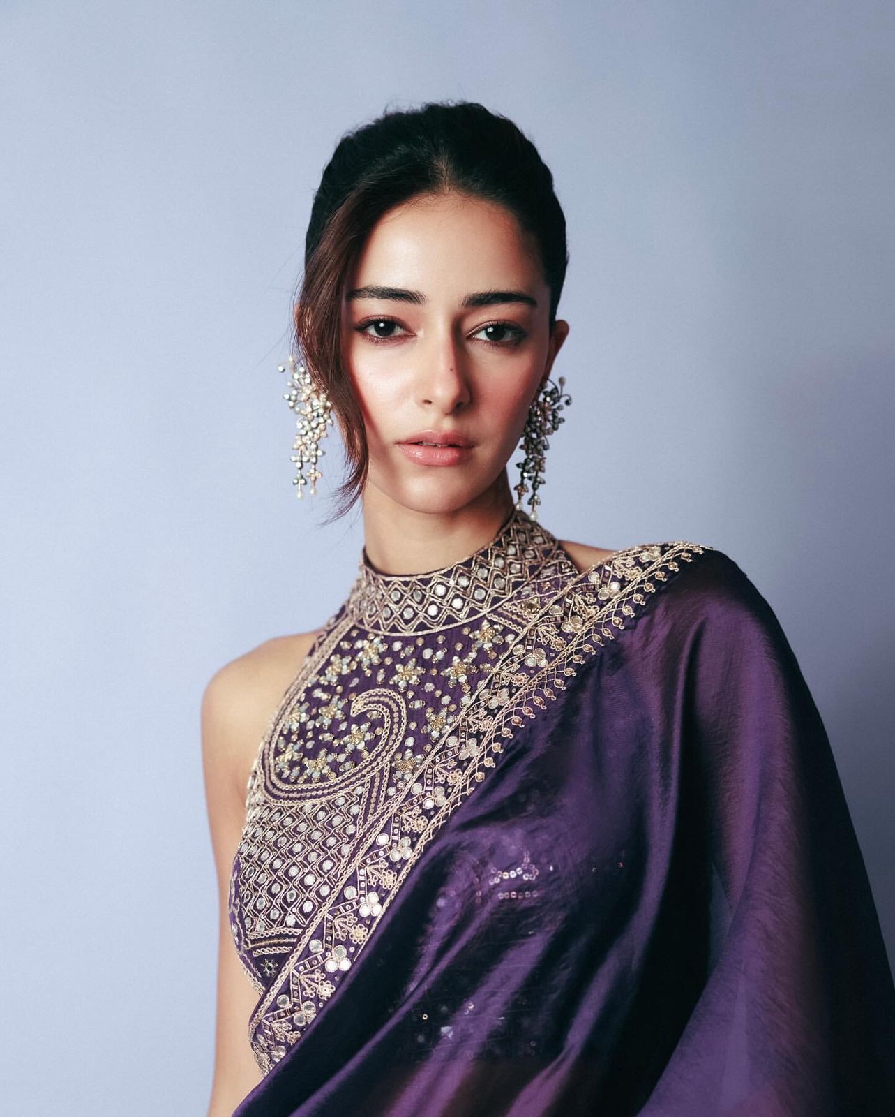 Bollywood Celebrity Sequence Saree Collection Purple Party Wear Saree Blouse