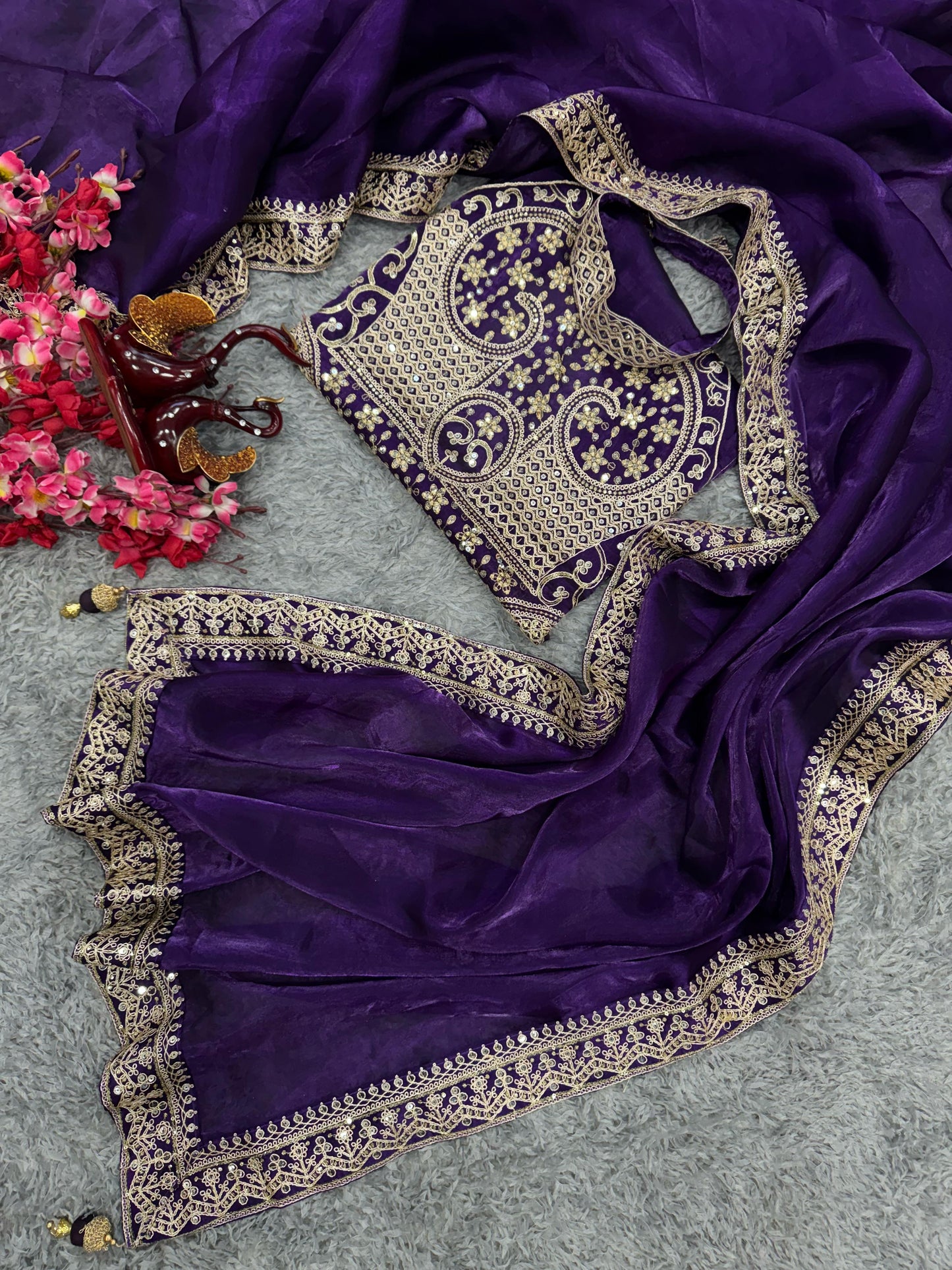 Bollywood Celebrity Sequence Saree Collection Purple Party Wear Saree Blouse