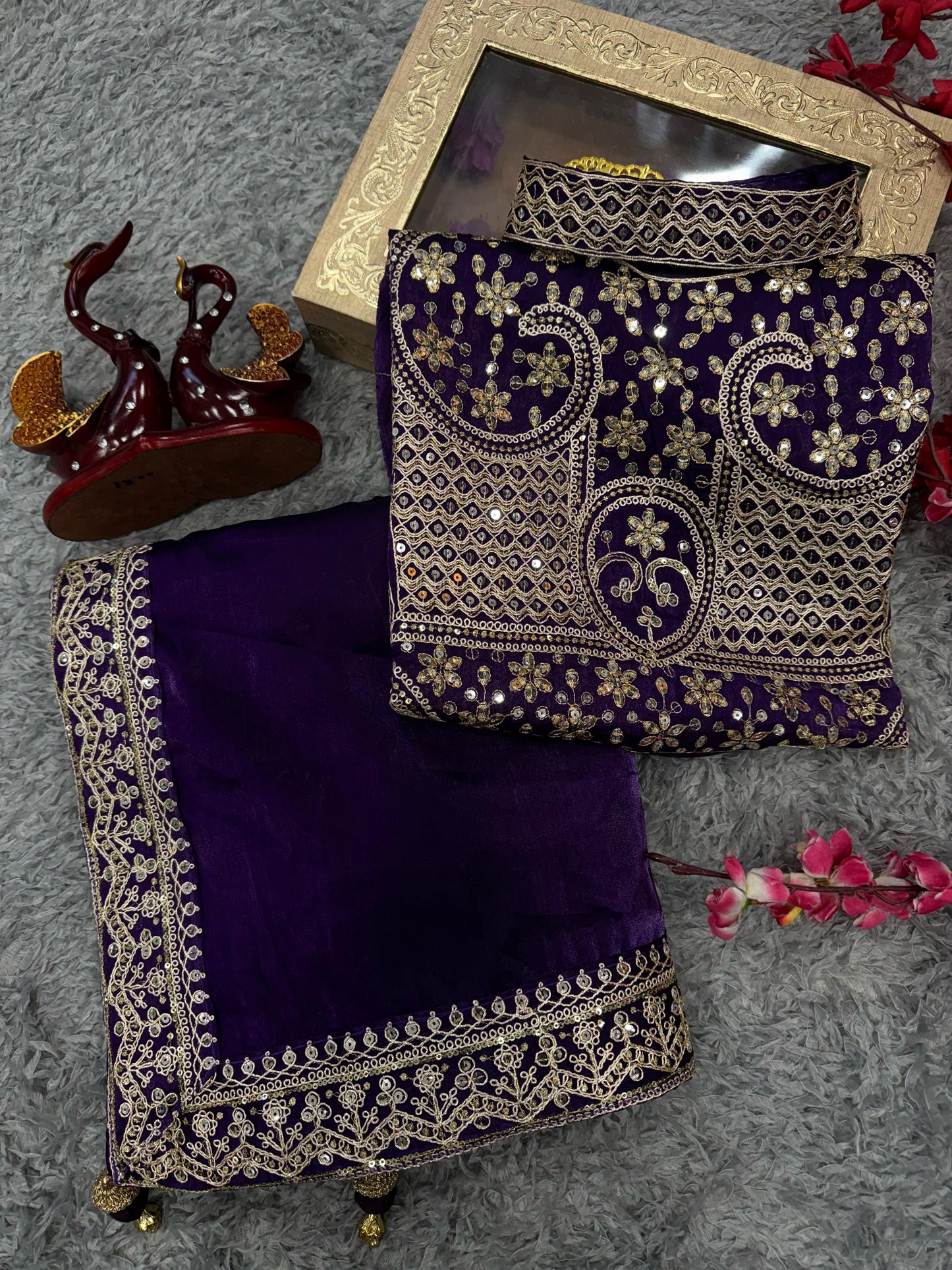 Bollywood Celebrity Sequence Saree Collection Purple Party Wear Saree Blouse