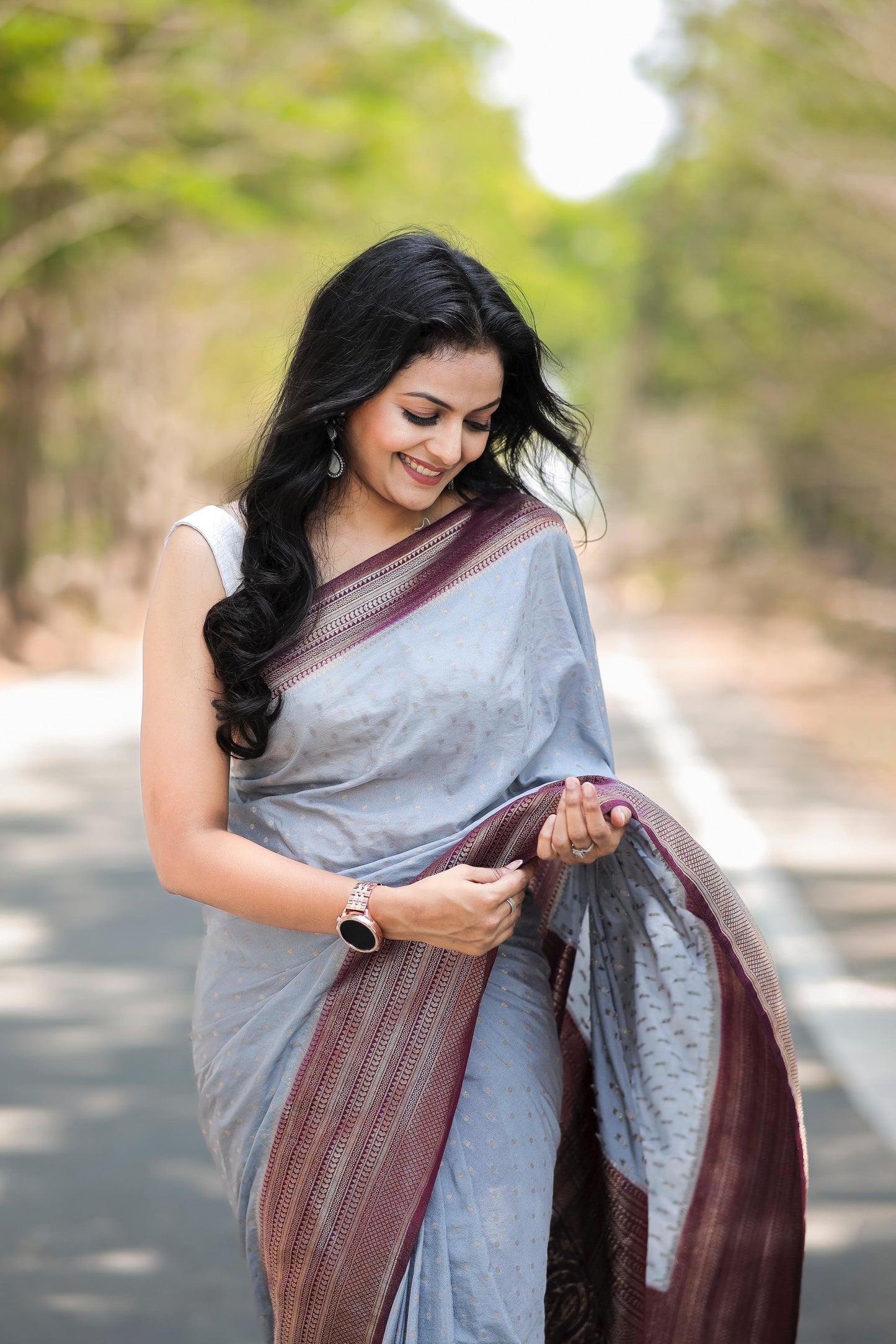 Ethereal Elegant Grey Khadi Silk Saree Pairing With Woven Blouse