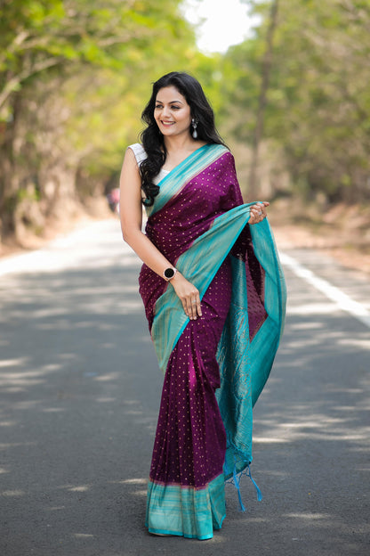 Ethereal Elegant Purple Khadi Silk Saree Pairing With Woven Blouse