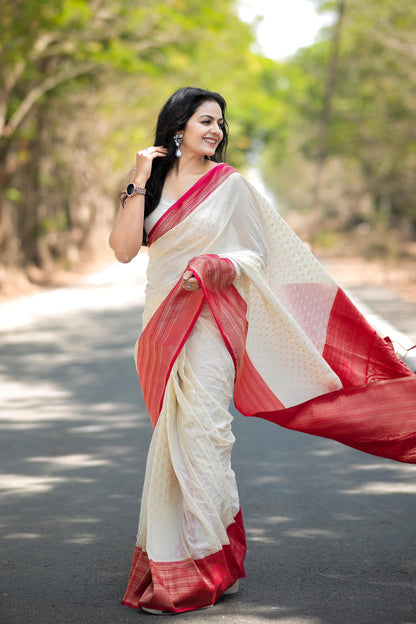 Ethereal Elegant White Khadi Silk Saree Pairing With Woven Blouse