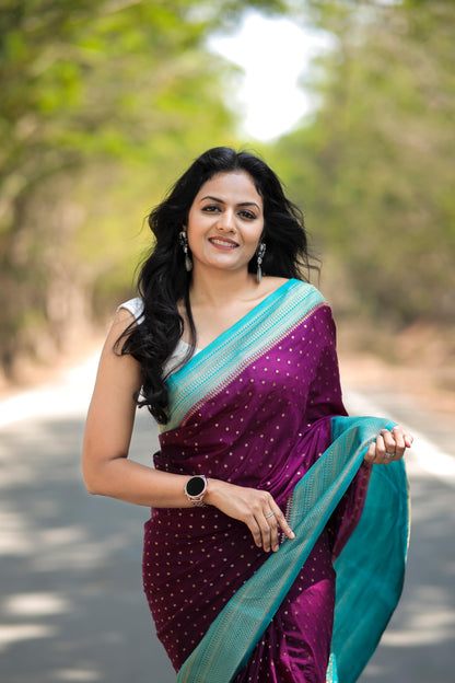 Ethereal Elegant Purple Khadi Silk Saree Pairing With Woven Blouse