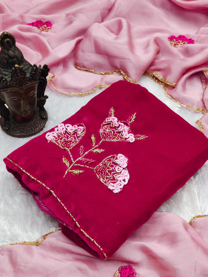 Soft Silk Two Tone Rangoli Saree With Velvet Blouse