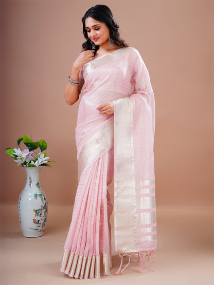 DesignerPink Cotton Silk Heavy Jacquard Border Rich Pallu With Tassel  Party Wear Saree