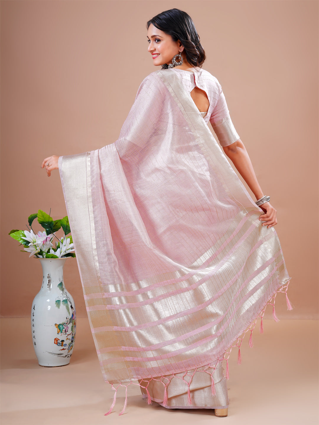 DesignerPink Cotton Silk Heavy Jacquard Border Rich Pallu With Tassel  Party Wear Saree