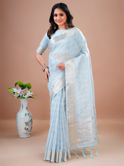 Sky Blue Saree Cotton Silk Wedding Festival Jacquard Work Saree Blouse