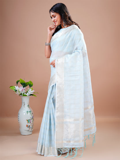 Sky Blue Saree Cotton Silk Wedding Festival Jacquard Work Saree Blouse