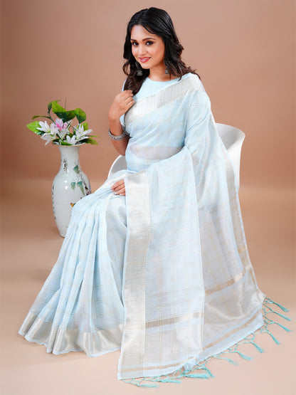 Sky Blue Saree Cotton Silk Wedding Festival Jacquard Work Saree Blouse