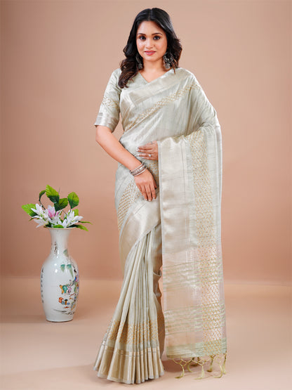 Pista Green Sequins Jacquard Work Heavy Border Rich Pallu With Tassel Wedding Saree