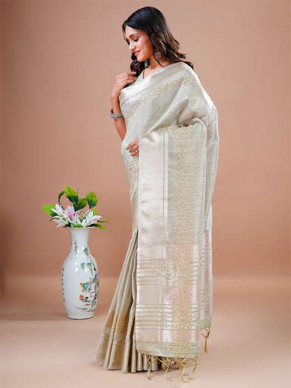 Pista Green Sequins Jacquard Work Heavy Border Rich Pallu With Tassel Wedding Saree