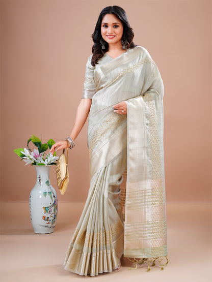 Pista Green Sequins Jacquard Work Heavy Border Rich Pallu With Tassel Wedding Saree