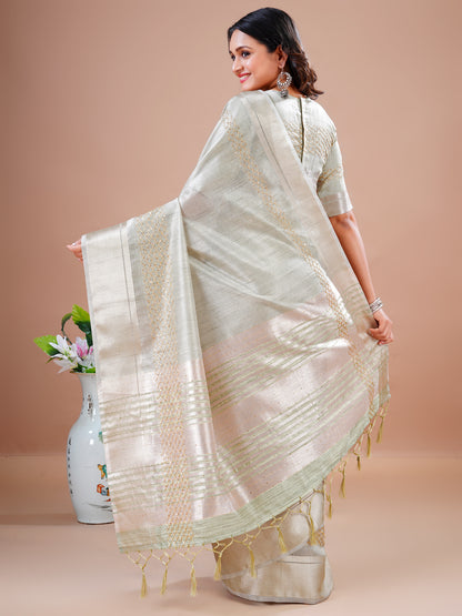 Pista Green Sequins Jacquard Work Heavy Border Rich Pallu With Tassel Wedding Saree