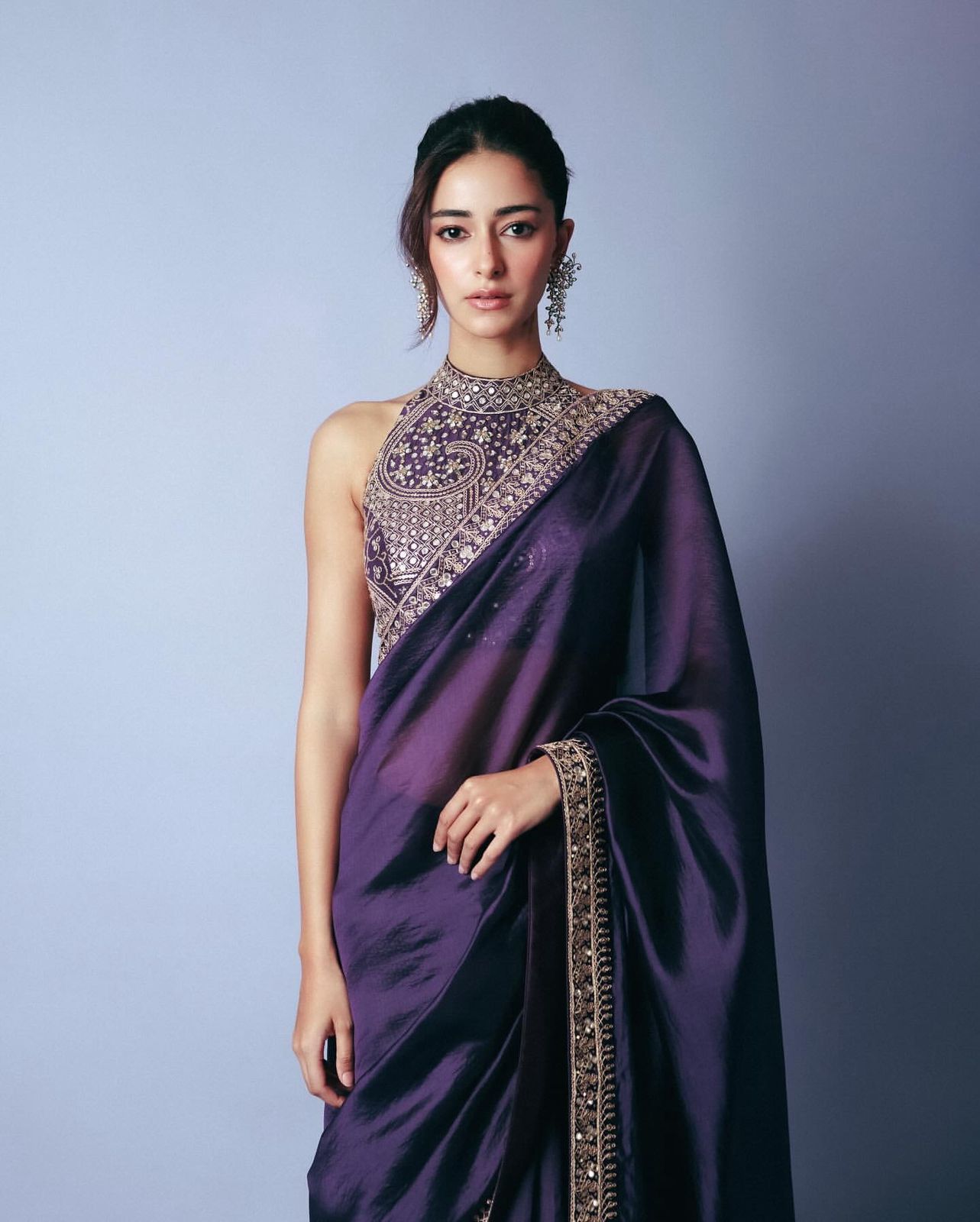 Bollywood Celebrity Sequence Saree Collection Purple Party Wear Saree Blouse