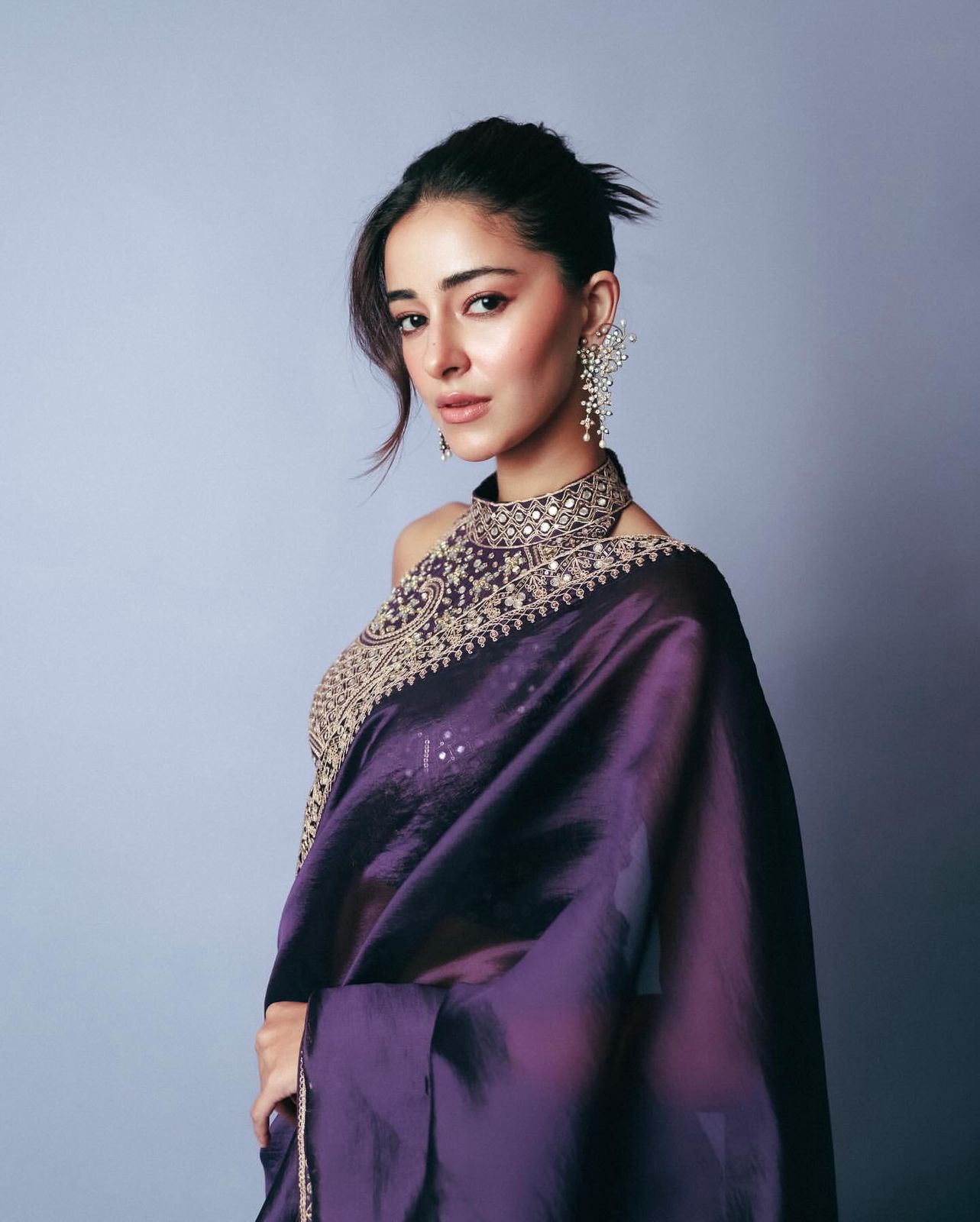 Bollywood Celebrity Sequence Saree Collection Purple Party Wear Saree Blouse