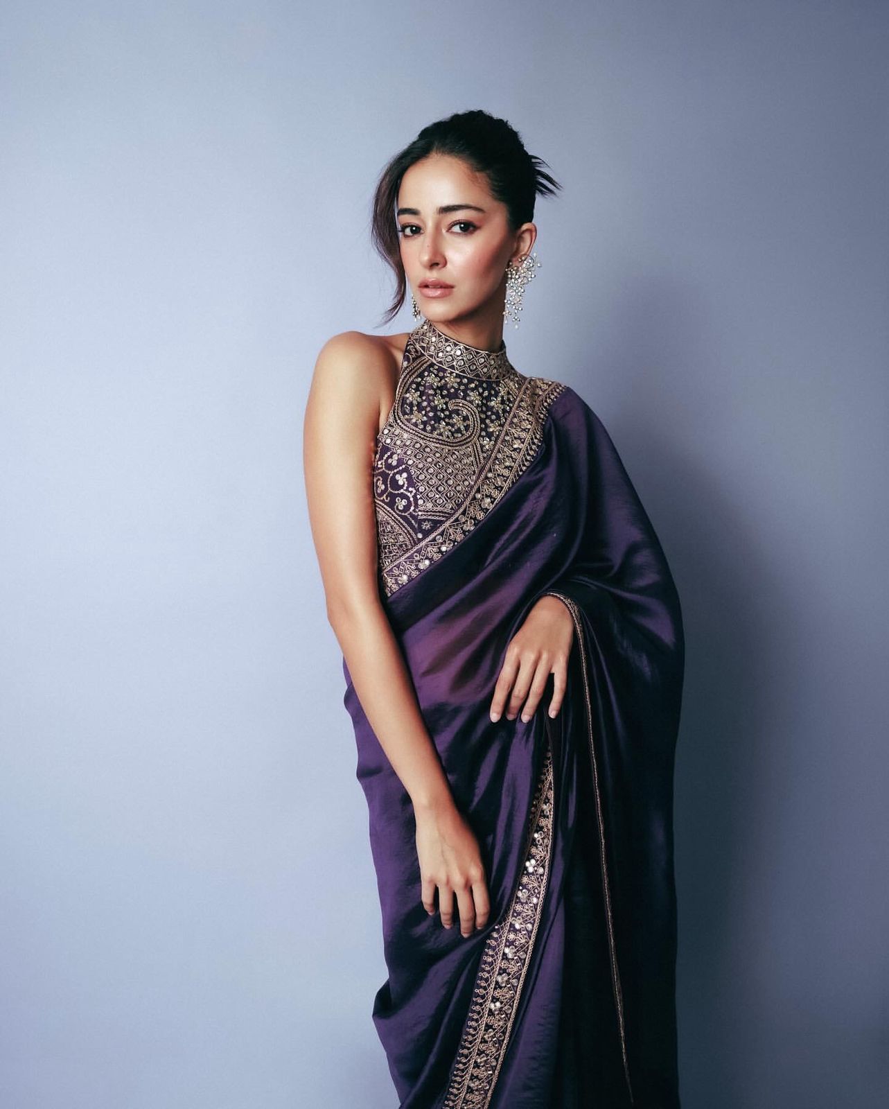 Bollywood Celebrity Sequence Saree Collection Purple Party Wear Saree Blouse