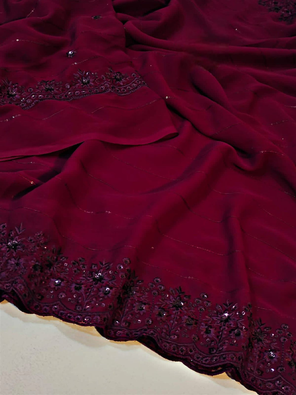 New Bollywood Maroon Colour Designer Soft Georgette Bridal Saree With Blouse Unique Ready To Wear Collection