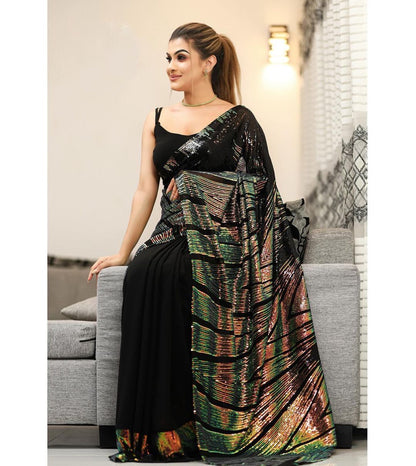 Black Sequins Georgette Partywear New Arrival saree Blouse Collection